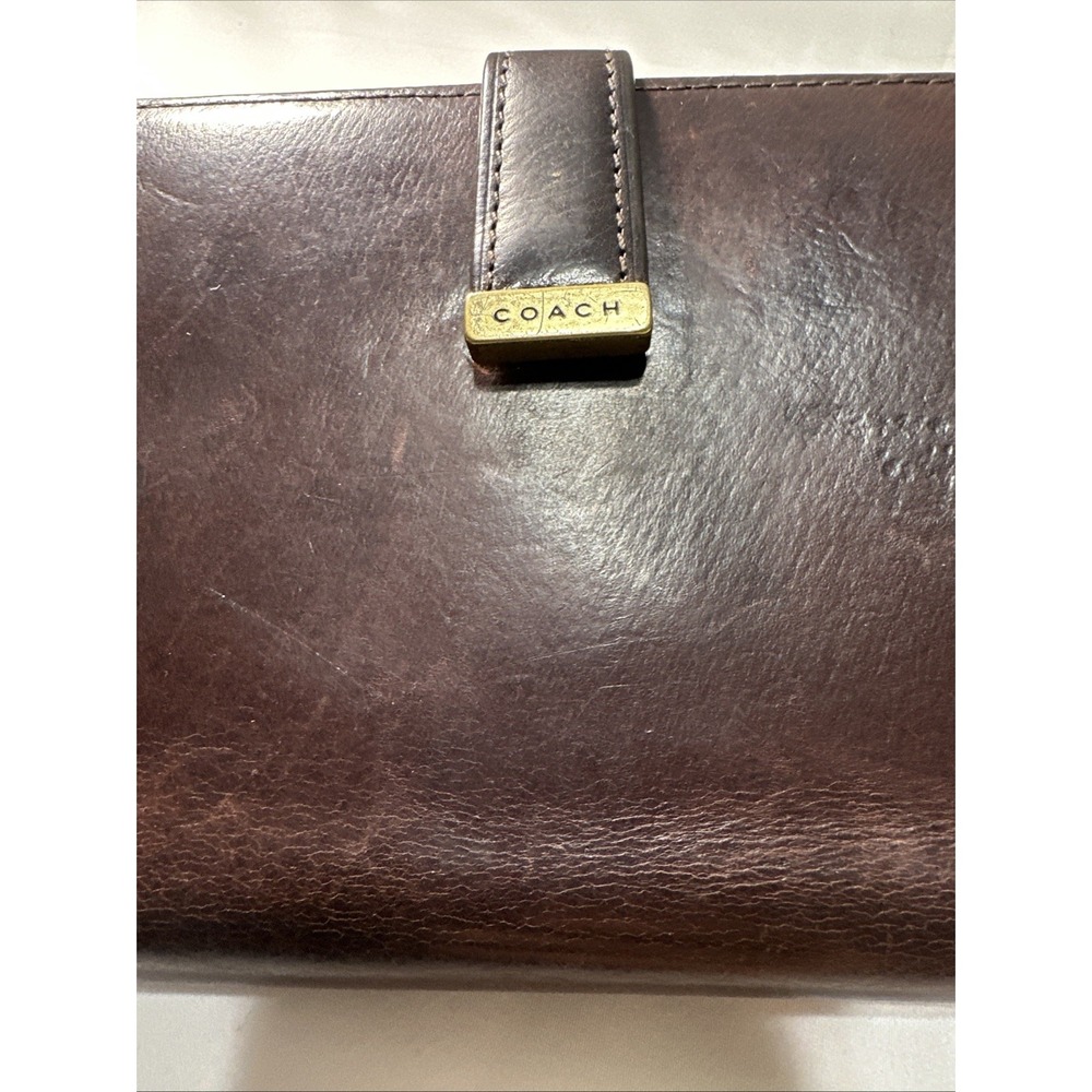RARE COACH Vintage Brown Leather Wallet Organizer Checkbook Coin Purse Gold Tone - Picture 2 of 16